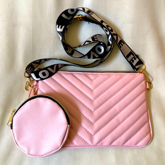 Handbags - Pink Quilted Crossbody Bag with Coin Pouch and Adjustable Strap